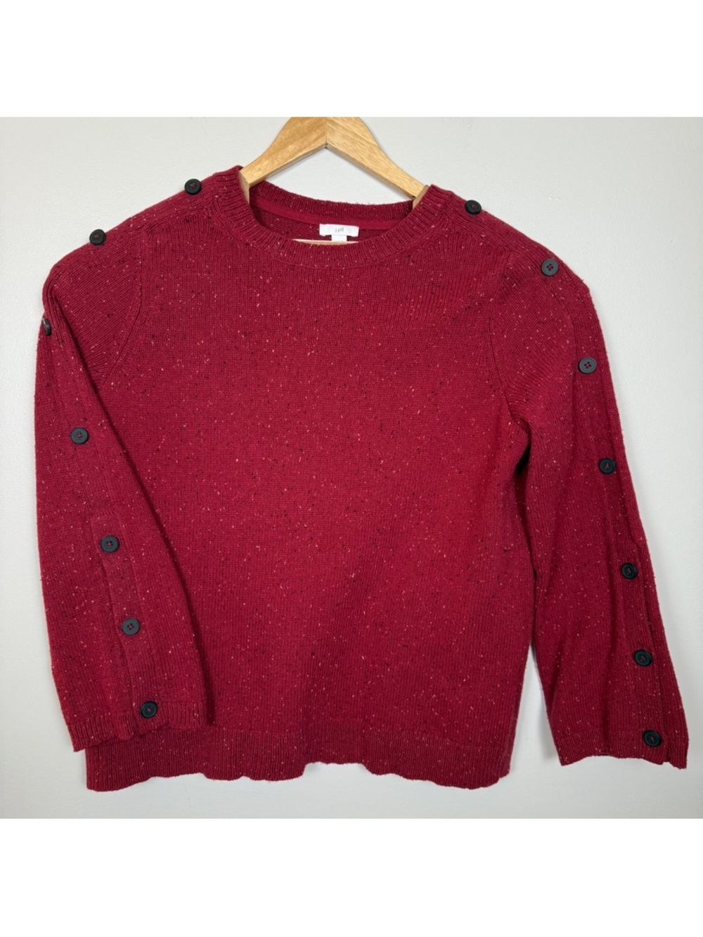 J.Jill Sweater Womens Medium Cranberry Red Confetti Knit Cotton Button Accent